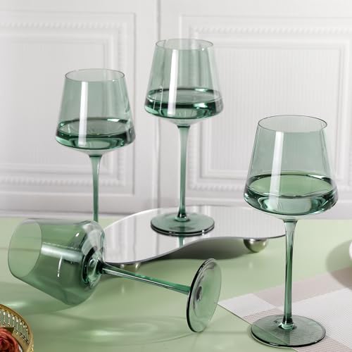 Green Wine Glasses Set of 6,18oz green Wine Glassware Gift Set for Wife & Mom-Colorful Hand Blown Glass Drinkware for Red White Wine - color: Green