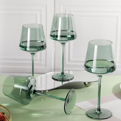 Green Wine Glasses Set of 6,18oz green Wine Glassware Gift Set for Wife & Mom-Colorful Hand Blown Glass Drinkware for Red White Wine - color: Green