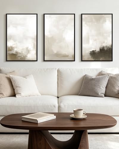 PHOPAGO Abstract Framed Wall Art Large 16x24in Minimalist Pastel Neutral Wall Decor Modern Art Paints Living Laundry Room Home Decor - Black Framed - color: White Abstract, size: 24L" x 16W" x 3 Pcs Black