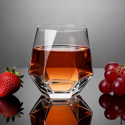 Diamond Wine Glasses Set of 12, 11 oz Stemless Tumbler Glasses | Clear Glass for Wine, Cocktail, Whiskey, Juice, Soda - Ideal for Parties, Home Bar, Daily Use & Gift Giving