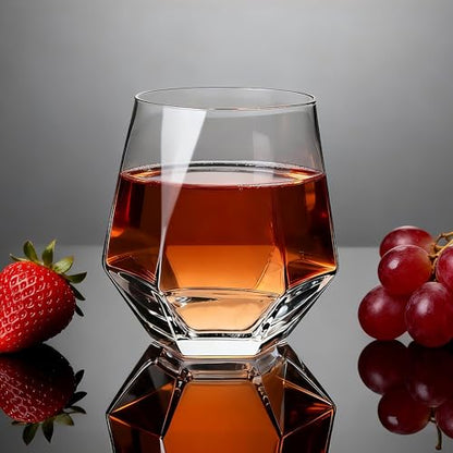 Diamond Wine Glasses Set of 12, 11 oz Stemless Tumbler Glasses | Clear Glass for Wine, Cocktail, Whiskey, Juice, Soda - Ideal for Parties, Home Bar, Daily Use & Gift Giving