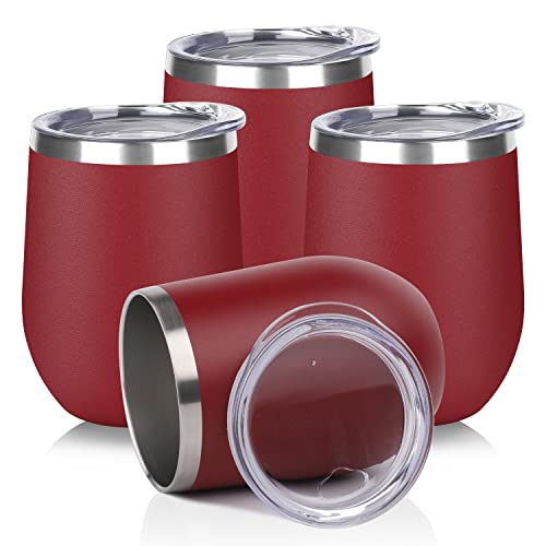 DOMICARE Stainless Steel Wine Tumbler Bulk with Lid, Personalized Insulated Tumblers Set, 12oz Travel Coffee Cups Pack of 4, Red - color: Red, size: 4 Count (Pack of 1)