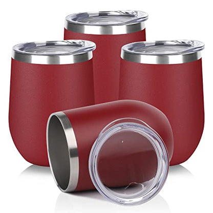 DOMICARE Stainless Steel Wine Tumbler Bulk with Lid, Personalized Insulated Tumblers Set, 12oz Travel Coffee Cups Pack of 4, Red - color: Red, size: 4 Count (Pack of 1)