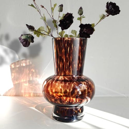 8" High Luxe Leopard Glass Vase — Unique Modern Amber Brown Centerpiece for Home Decor, Gifts & Everyday Elegance