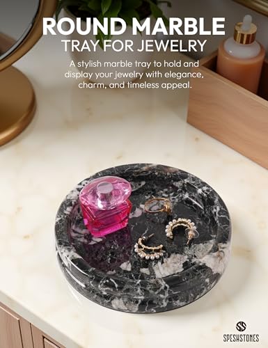 Marble Jewelry Dish, 5" Handmade Black Ring Tray | Handmade trinket holder for earrings, necklaces, keys & candles, Catchall dish for vanity, nightstand & gift for women - color: Black