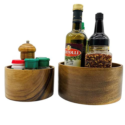 Acacia Wood Bowl Set of 2, Artisan Hand-Turned Cylindrical, 8" & 6" Bowls | Solid joint-free acacia wood bowls with continuous grain, handcarved for salad, fruit, bread, serving food 8 x 4 & 6 x 3.5 in