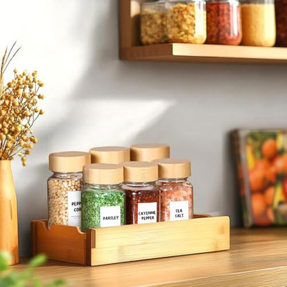ComSaf Glass Spice Jars with with Labels 4 oz 6 Pack Small Bamboo Lids | Empty Containers, Seasoning Herb Powder, Salt Pepper Chili, Spice Rack Organization, Kitchen Cabinet Storage, Funnel Included - color: 4oz*6 Bamboo Lids