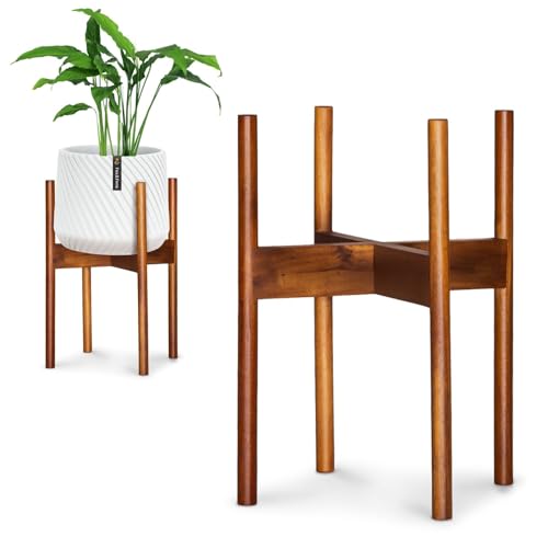 Fox & Fern Mid Century Plant Stands for Indoor Planters, Acacia, 10 Inch | Plug In Design, Holds 175 lbs, Two High Options, Fixed Size, Wooden Plant Stand for Indoor Planters, Extra Large Pot Holder - color: Acacia, size: 10 Inch