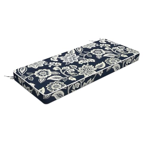 LVTXIII Bench Cushion with Ties, 42x18 Inch Water-Repellent Patio Furniture Cushion, 3" Thick Foam Pad for Outdoor Indoor Window Seat, Porch Swing, Loveseat, Elegant Vines Navy - color: Elegant Vines Navy, size: 42"x18"x3"