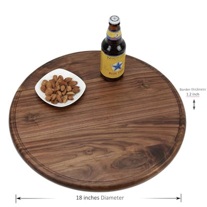 18" Round Walnut Wood Cutting Board for Kitchen | Wooden Chopping Board With Juice Grooves - size: 18"L x 18"W