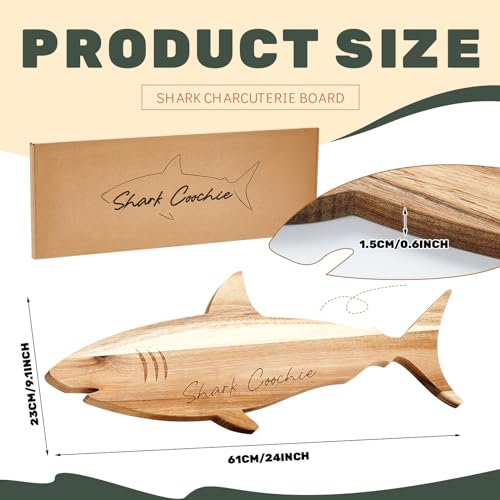 Funny Shark Charcuterie Board for Cutting Serving Cheese Meat Housewarming Gift Acacia Wood Decorative Charcuterie Board for Kitchen Birthday Xmas Wedding Parties, 24 x 9.1 x 0.6"(Classic) - style: Classic