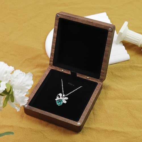 KUMGROT Walnut Wood Necklace Box Pendant Necklace Gift Box | Jewelry Gift Boxes with Velvet Soft Interior Holder for Necklaces Wedding, Romantic Proposal Gift Box, Jewelry Display Case - style: Jewelry Box