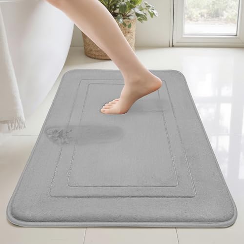 Cupic Cupid Super Soft Memory Foam Bath Mats for Bathroom Floor Shower & Tub, Grey Bathroom Rugs Non Slip Washable, Water Absorbent Bath Rugs, Quick Dry Bath Carpet for Decor 24" x 16" - color: Grey, size: 1'4" x 2' (16" x 24")