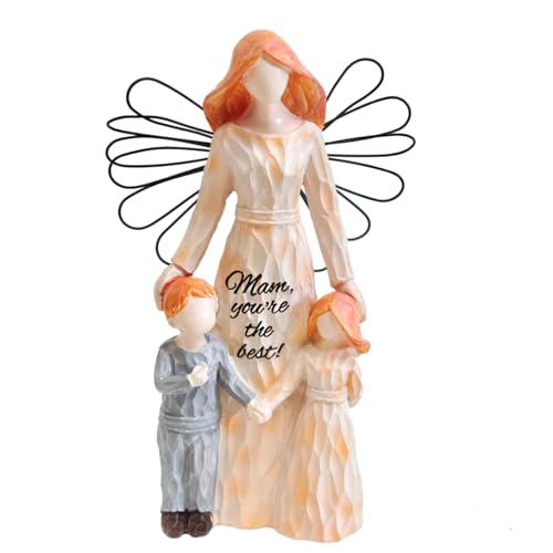 Mother and Child Figurines Gift, Wing Mum and Kids Statue,Hand-Painted Resin Mom and 2 Kids Figurines, Mother Daughter Son Sculpted Gifts for Mother’s Day, Anniversary, Birthday, Christmas - color: Mother's Winged Love