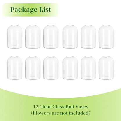 Hewory Glass Bud Vases for Flowers: 12PCS Modern Clear Small Vases Bulk | Mini Centerpieces for Wedding, Party, Events, Floral Arrangement for Table, Home Decor, Highball, Simple, Medium Bottle, Jars
