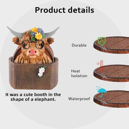 Highland Cattle Coasters - 6 Full-Size Rustic Wooden Coasters | Non-Slip for Log Cabin, Hunting, Man Cave, Bar & Farmhouse Decor | Protect Furniture - style: Highland Cattle-02