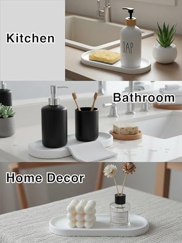 Diatomite Stone Sink Tray - Quick Drying Stone Sink Caddy for Kitchen & Bathroom Countertop, Water Absorbing Tray for Sponge, Soap, Brush&Vanity Holder, Minimalist White