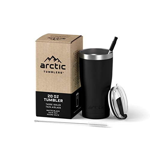 | 20 oz Matte Black Insulated Tumbler with Straw & Cleaner - Retains Temperature up to 24hrs - Non-Spill Splash Proof Lid, Double Wall Vacuum Technology, BPA Free & Built to Last - color: Matte Black Powder Coat, size: 20 Ounces