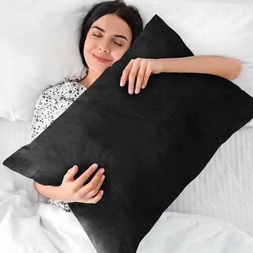 BEDELITE Flannel King Size Pillow Cases Set of 2, Black, 20x36 Inches | Super Cozy Fuzzy Velvet Pillow Shams with Zipper Closure, Soft Fleece Pillowcases for Bedroom, Sofa, Couch, All-Season Use - color: Black, size: 36" x 20" (Pack of 2)