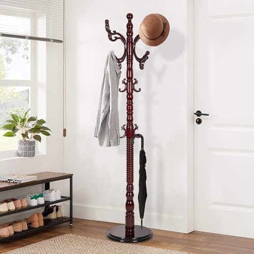 Wooden Coat Rack Freestanding, Solid wood Rosewood | Vintage Coat Racks with Sturdy Round Base, Adjustable Height 37.40"-72.83" Entrance Coat Rack for Bedroom Living Room - color: Solid wood Rosewood