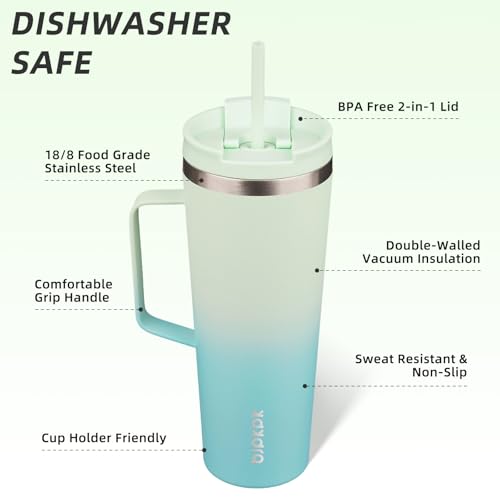 BJPKPK 26oz Insulated Tumbler with Handle, Lid & Straw, Stainless Steel | Double Wall Vacuum Insulated Coffee Travel Mug - Keeps Cold & Hot, BPA Free, Cupholder Fit for Office, Gym & Travel - color: Mint, size: 26 Ounces