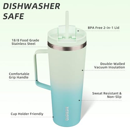 BJPKPK 26oz Insulated Tumbler with Handle, Lid & Straw, Stainless Steel | Double Wall Vacuum Insulated Coffee Travel Mug - Keeps Cold & Hot, BPA Free, Cupholder Fit for Office, Gym & Travel - color: Mint, size: 26 Ounces
