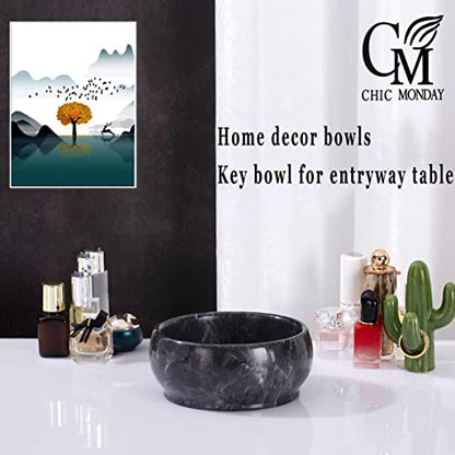 4.72 Inch Decorative Bowls - Natural Marble Key, Coffee Table Centerpiece, Soap Serving, Incense Burner, Smudge Bowl - color: Black Marble