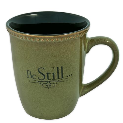 Christian Art Gifts Sage Green Stoneware Coffee Mug – 13 oz. Microwave and Dishwasher-safe Lead-free Inspirational Scripture Coffee and Tea Mug for Men & Women with Bible Verse: Be Still – Psalm 46:10 - color: Green
