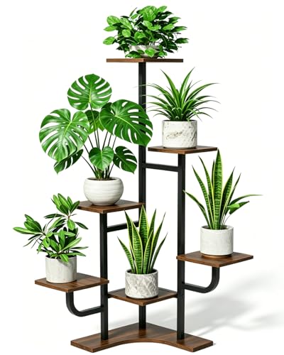 Corner Plant Stand Indoor - 6 Tiered Indoor Plant Stand Square Metal Plant Shelf, Plant Organizer for Living Room, Graden, Balcony, Home Decor, Brown - color: Square-Brown