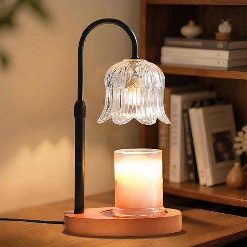 Candle Warmer Lamp with Timer: Adjustable Dimmable Height Adjustable - Flower Shape Wax Lamp Jar Candles Modern Home Decor Table Lights Glass Lampshade - Bedroom Decor - color: Transparent-black