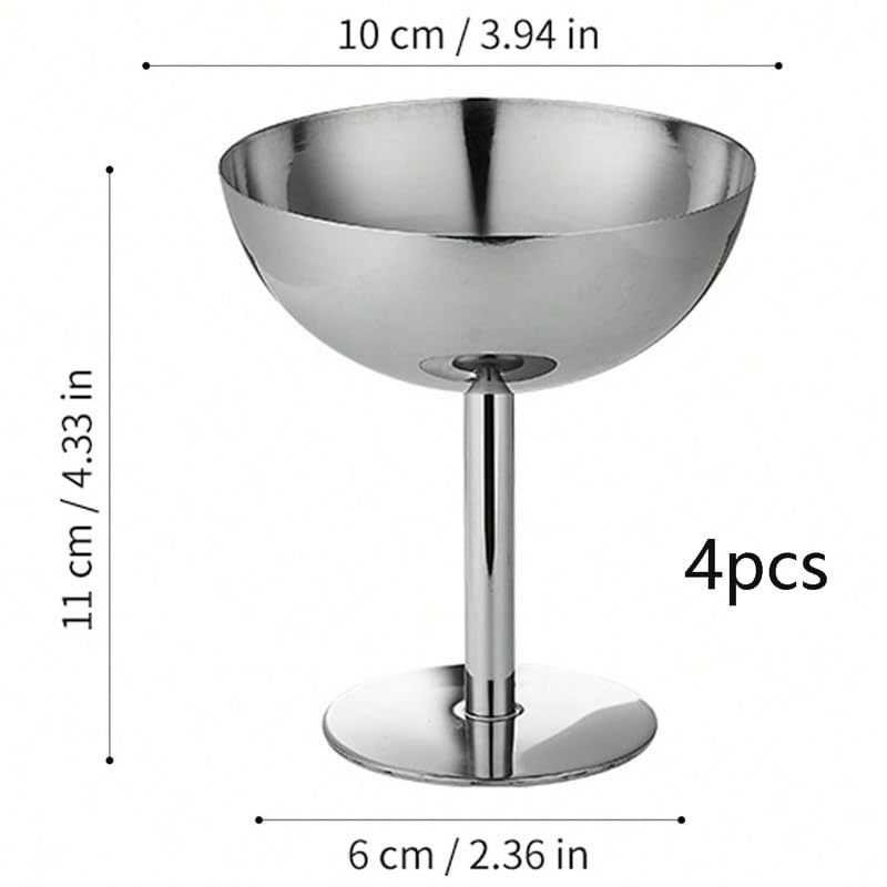 choxila Ice Cream Bowls 4pcs – Elegant Stainless Steel Dessert Cups, Footed Bowl for Ice Cream, Trifle, and More – Perfect for Parties, Weddings, and Home Use - color: Stainless Steel
