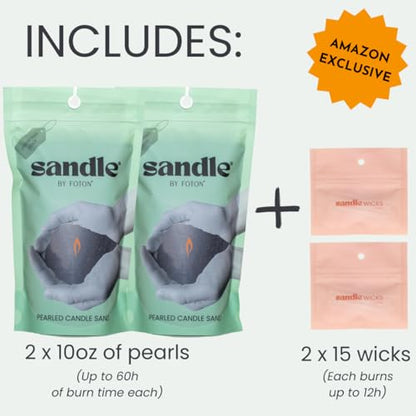 Sandle by Foton Pearled Candle – Multi-Pack (2 x 10oz) – Black Unscented, Non-Toxic, Luxury & Long-Lasting Candle Sand Wax up to 120 Hours – with 15 Wicks Each Pack - size: 10oz (Pack of 2)