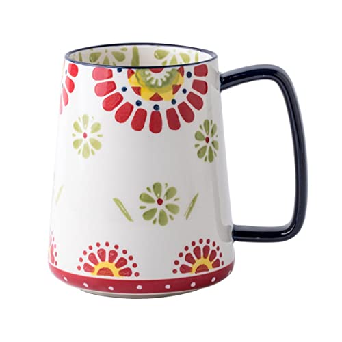 24 oz Extra Large Ceramic Coffee Mug Vintage Floral Cup with Handle | Oversized Pottery Latte Tea Mug, Wide Handle, Lead-free, Decorated Hand-painted Sunflower Patterns, Microwave Dishwasher safe - color: Multicolour