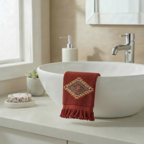 Avanti Linens – Fingertip Towel Set, 100% Cotton Velour Bathroom Towels with Embroidery & Absorbent Terry Reverse, Nature Home Decor, Set of 2 (Mojave Collection)