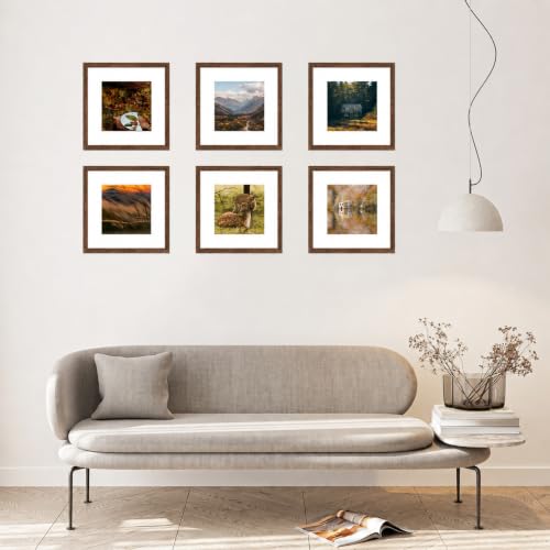 Wood 12x12 Picture Frame with 8x8 Mat, Display 8x8 with Mat or 12x12 Without Mat, Wood 12 by 12 Photo Frame, 12 x 12 Frame for Wall Hanging Display, Deep Brown, 3 Pack - size: 12x12 inch
