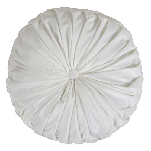SARO LIFESTYLE Round Velvet Pintucked Poly Filled Throw Pillow - color: White, size: 1 Count (Pack of 1)