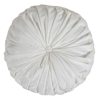 SARO LIFESTYLE Round Velvet Pintucked Poly Filled Throw Pillow - color: White, size: 1 Count (Pack of 1)