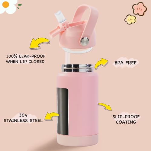 Kerilyn 12oz Kids Water Bottle 2 Pack, Stainless Steel Insulated Water Bottle Bulk, Toddler Cups with Straws Leak-Proof, Kids Water Bottles for School Boys Girls, BPA Free, Blue+Pink 2 Piece Set - color: A. Blue+Pink