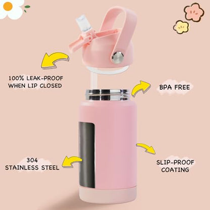 Kerilyn 12oz Kids Water Bottle 2 Pack, Stainless Steel Insulated Water Bottle Bulk, Toddler Cups with Straws Leak-Proof, Kids Water Bottles for School Boys Girls, BPA Free, Blue+Pink 2 Piece Set - color: A. Blue+Pink