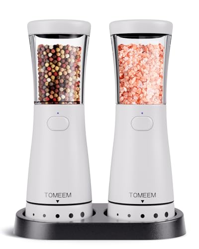 Electric Salt and Pepper Grinder Set with Storage Base, Stainless Steel Rechargeable Salt and Pepper Grinder Set with 4.5 oz Large Capacity, 1.8" Wide Mouth, Adjustable Coarseness, Ideal for Kitchen - color: Matte White