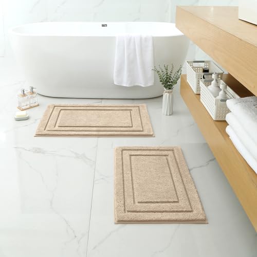 HOMEIDEAS Bathroom Rugs Sets 2 Piece, Super Soft and Absorbent Non Slip Microfiber Machine Washable Bath Mat Set (20" x 32" + 16" x 24", Beige) - color: Loop- Beige, size: 1'4" x 2'8" (16"x24"+20"x32")