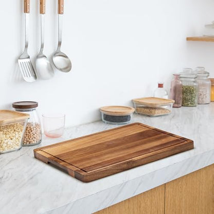 18"x12"Acacia Cutting Board for Kitchen, Wooden Chopping Board with Built-In Juice Grooves, 1" Thick, Side Handle, Butcher Block for Meat/Fruits/Vegetables - size: 18"L x 12"W