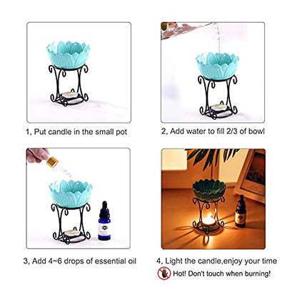 Tealight Wax Warmer Oil Burner, Iron Wax Melter Tea Light Holder, Wax Melt Burner Candle Wax Warmer Non Electric Oil Warmer (Turquoise) - color: Turquoise