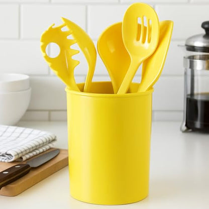 Reston Lloyd 6 Piece Kitchen Utensil Holder for kitchen counter, Utensils crock with Heat Resistant Spoon, Slotted Spoon, Ladle, Spatula BPA Free, Lemon - color: Lemon, size: Utensil Holder Set