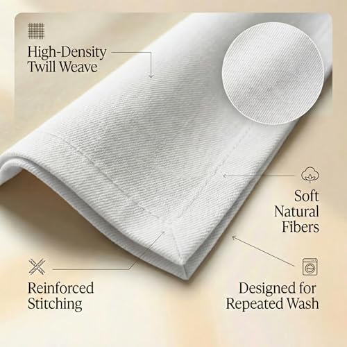 ACCENTHOME Accent Home 100% Cotton Napkins, Delicate Cloth Napkins for Dinners, Parties and Weddings，18 x 18 Inch Set of 12 - White | 100% Pure Cotton Napkins, Economy Pack, Multi Purpose Use, Machine Washable, Cotton - color: 12 - White - Twill, size: 18