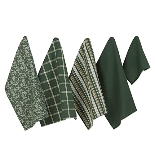 DII Assorted Woven Kitchen Set, Dishtowel, 18x28, Dishcloth, 13x13, Dark Green, 5 Piece - color: Dark Green, size: Dishtowel, 18x28"; Dishcloth, 13x13"