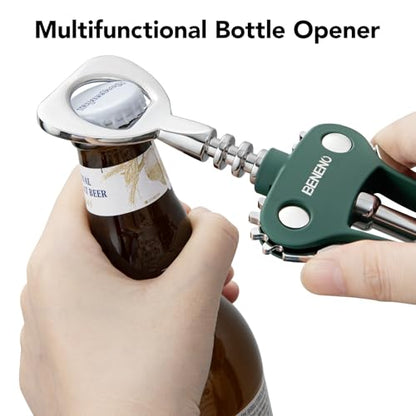 Beneno Wine Opener, Premium Wing Corkscrew Wine Bottle Opener, Dark Green | Durable Solid Zinc Alloy Body, Precise Sharp-Edged Screw, Ergonomic Non-Slip Grip Wing Handle, Multifunctional Bottle Openers - color: Dark Green