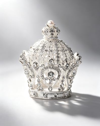 Silver Crown Jewelry Box, Vintage Decorative Trinket Box with Rhinestone | Hand Painted Ring Earring Storage - Metal Hollow Ring Earring Keepsake Case, Keepsake Gift Box for Women Girls - color: Silver_8