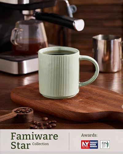 famiware Coffee Mug Set of 4, Star 16 oz Large Mugs Cup Set with Handle | Ceramic Mug for Coffee, Latte, Tea, Stackable Drinkware Set, Microwave & Dishwasher Safe, Matte Green - color: Matte Green, size: 4 Count (Pack of 1)