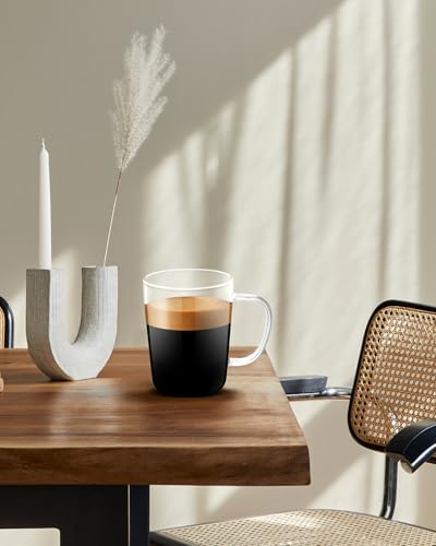 LUXU Glass Coffee Mugs, 17 oz Ice coffee cups,Large Beer Mugs Set of 4 | Everyday Drinkware,Water Glass,Glass Drink Tumblers,Bar Glassware,Borosilicate Glass Mugs with Handle for Hot/Cold Beverages - style: 17 oz coffee mugs
